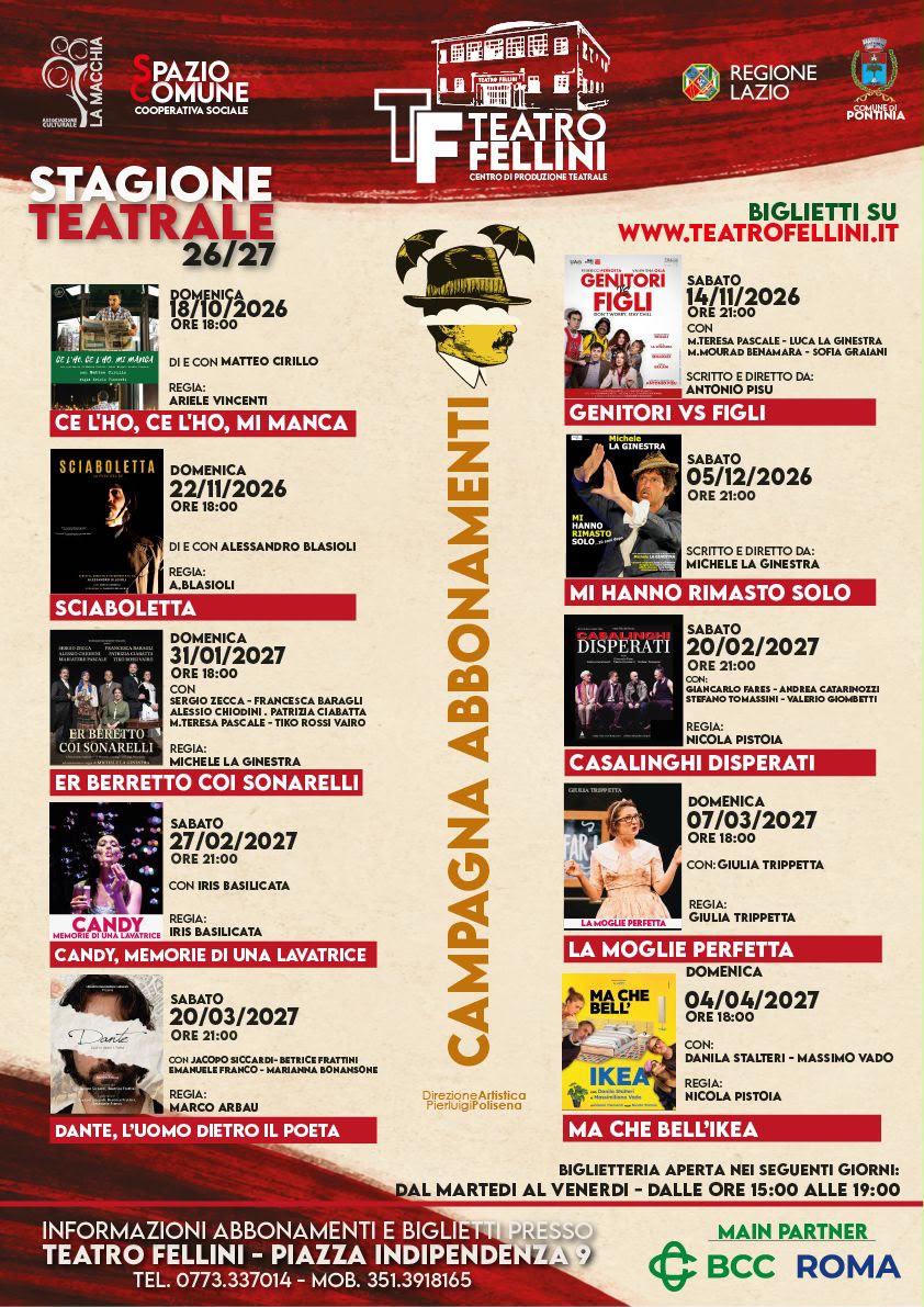 Locandina Stagione teatrale teatro Fellini Pontinia