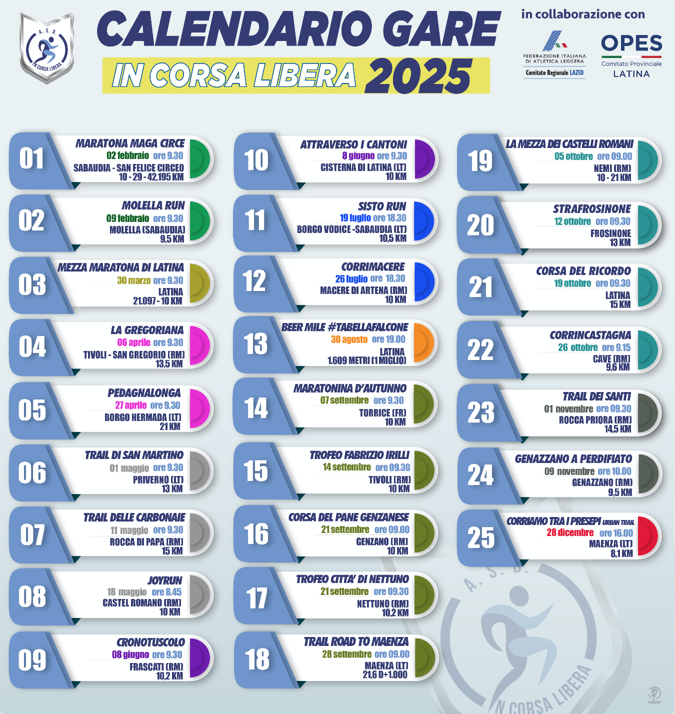 Calendario in corsa libera